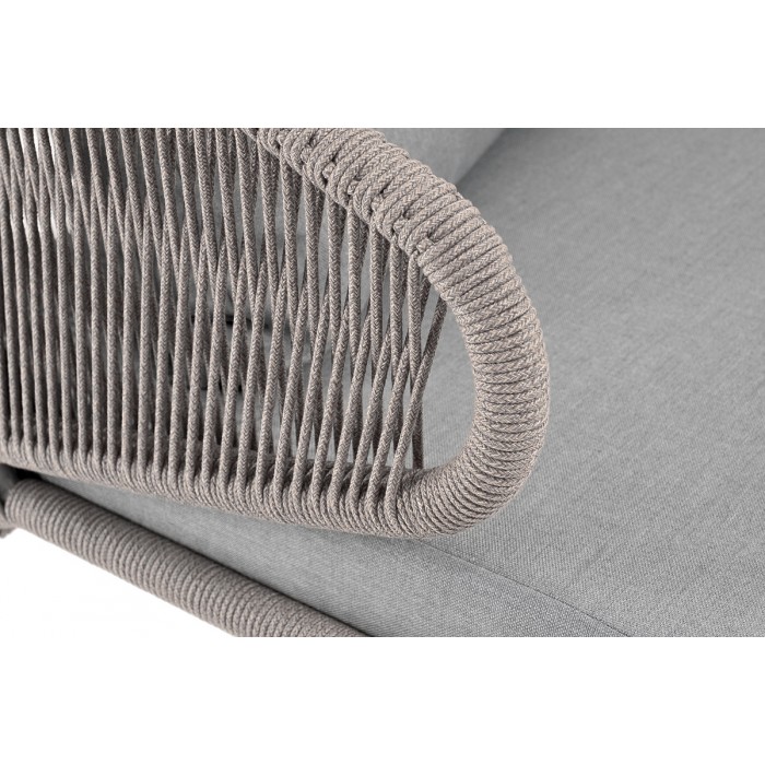 "Милан" диван 2-местный плетеный из роупа, каркас алюминий светло-серый (RAL7035) шагрень, роуп серый меланж круглый, ткань светло-серая