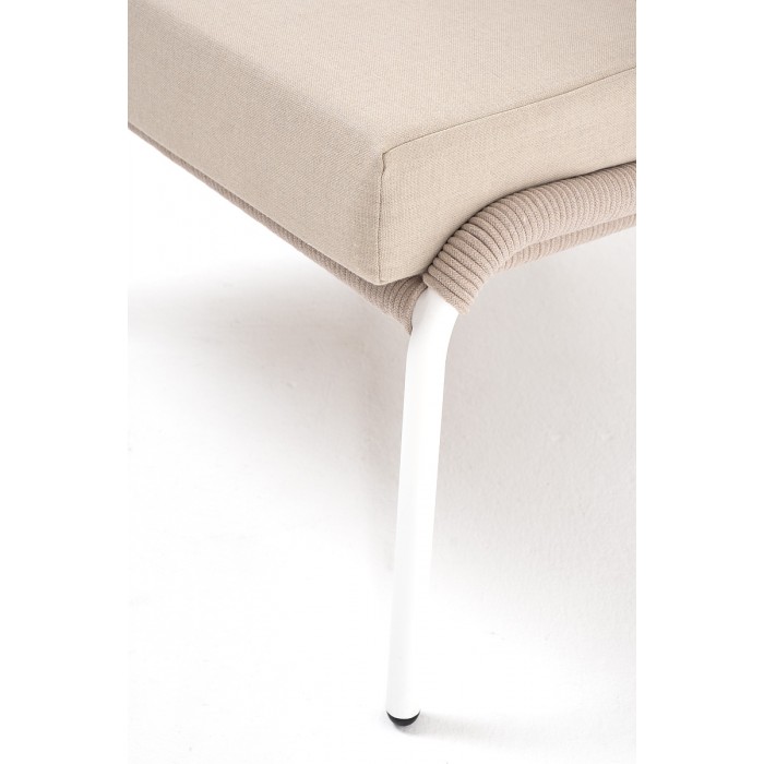 "Милан" кресло плетеное из роупа, каркас алюминий белый, роуп бежевый круглый, ткань бежевая