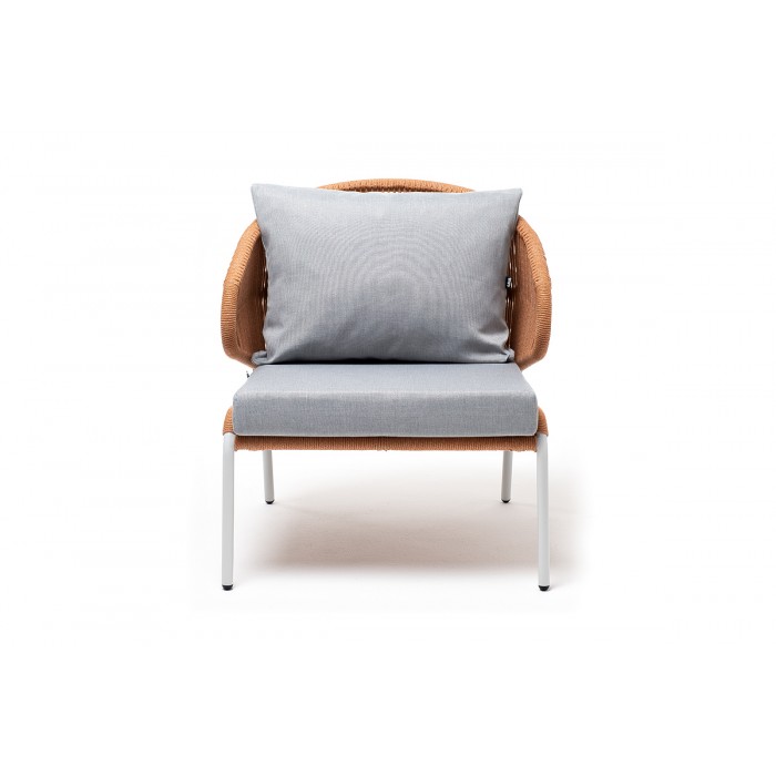 "Милан" кресло плетеное из роупа, каркас алюминий светло-серый (RAL7035) шагрень, роуп оранжевый меланж круглый, ткань светло-серая