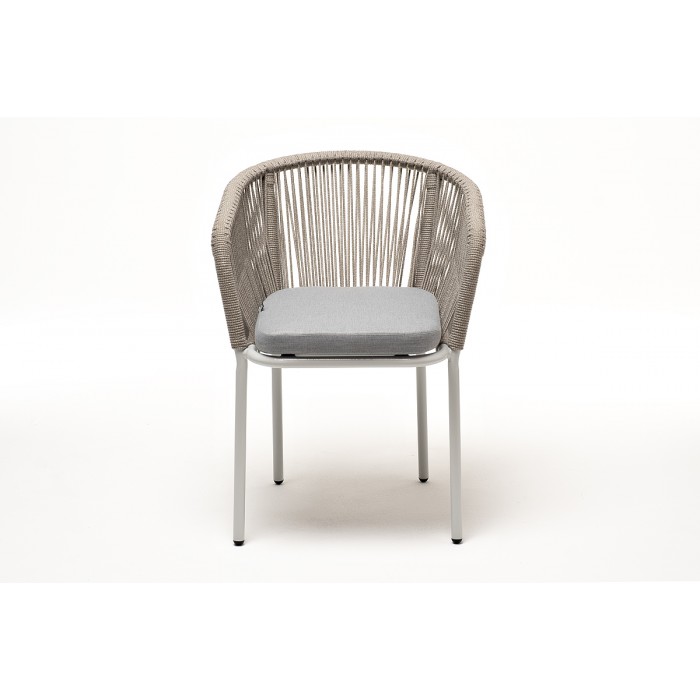 "Марсель" стул плетеный из роупа, каркас алюминий светло-серый (RAL7035) шагрень, роуп серый меланж круглый, ткань светло-серая