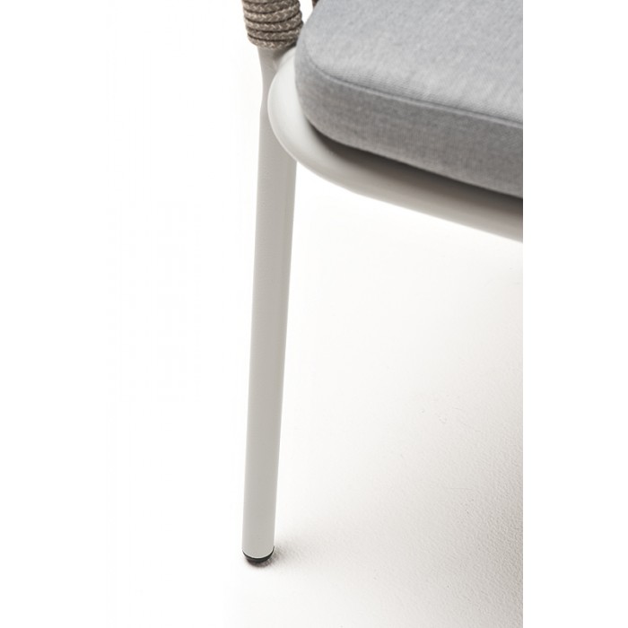"Марсель" стул плетеный из роупа, каркас алюминий светло-серый (RAL7035) шагрень, роуп серый меланж круглый, ткань светло-серая