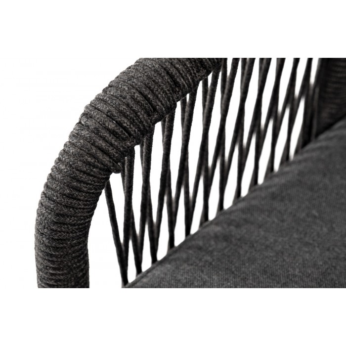 "Канны" диван 2-местный плетеный из роупа, основание дуб, роуп темно-серый круглый, ткань темно-серая
