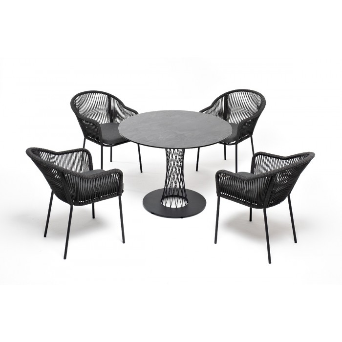 "Лион" обеденная группа на 4 персоны со стульями "Лион" темно-серый, круглый стол "серый гранит"