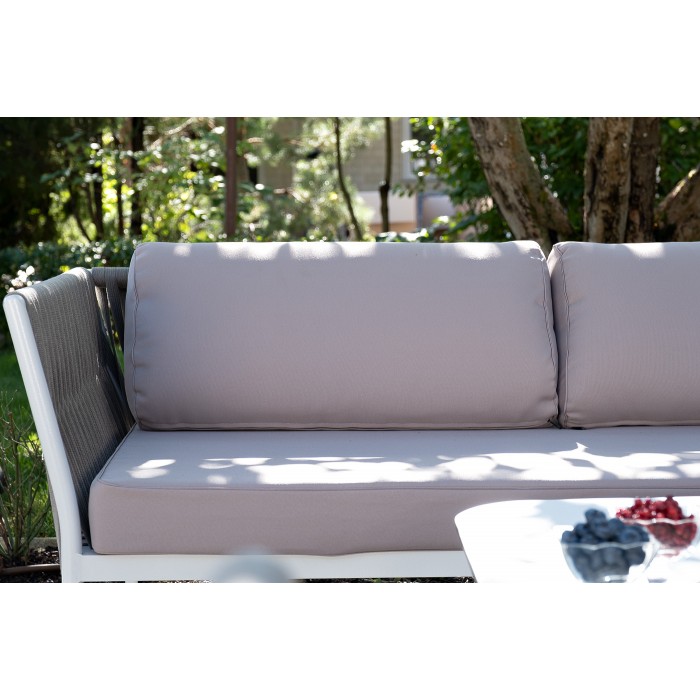 "Касабланка" диван модульный плетеный из роупа, каркас алюминий, роуп бежевый 20мм, ткань Neo ash